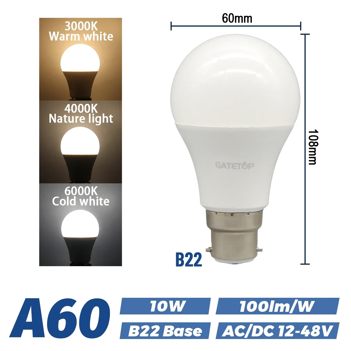 (10w B22, Luz Natural De 4000k) Paquete De 10 Bombillas Led De Bajo Voltaje, Aptas Para Barcos, Caravanas Y Cobertizos.