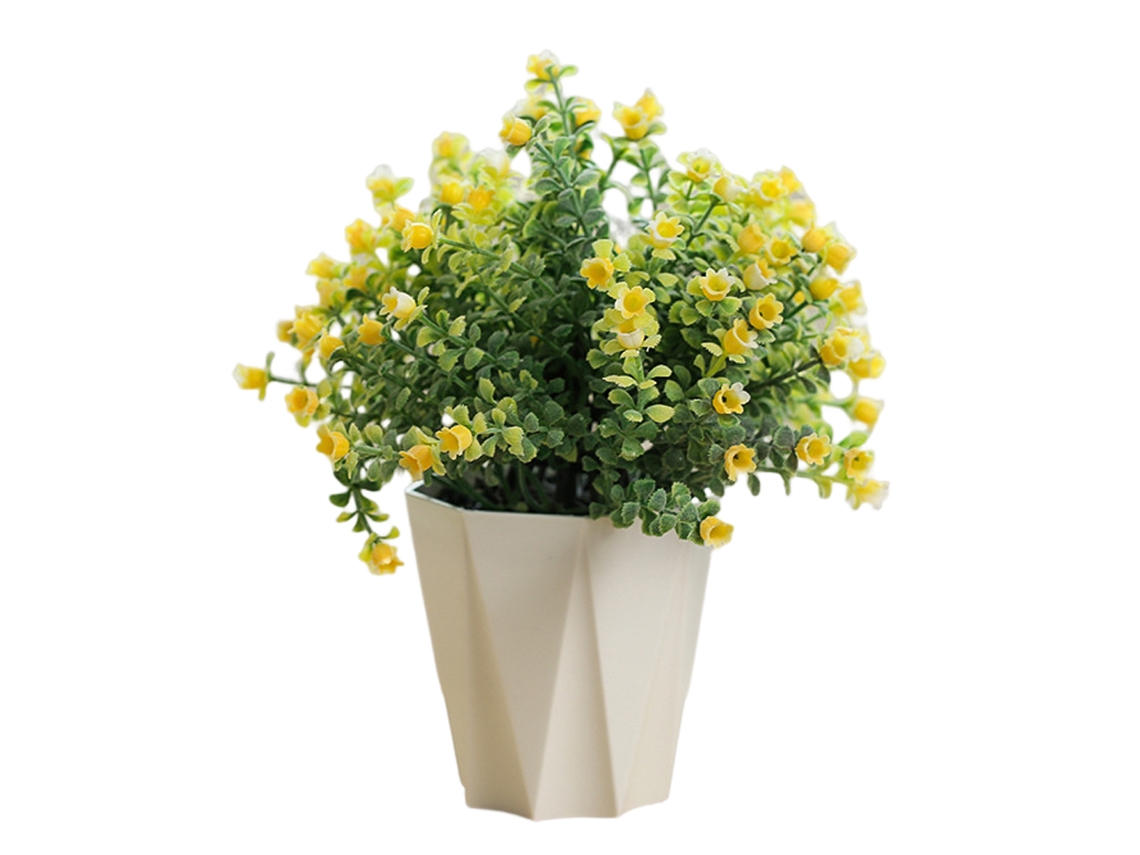 Flores artificiales, jarrones de plástico, bolas de hierba, plantas verdes, adornos en macetas. JEIIBRZUI