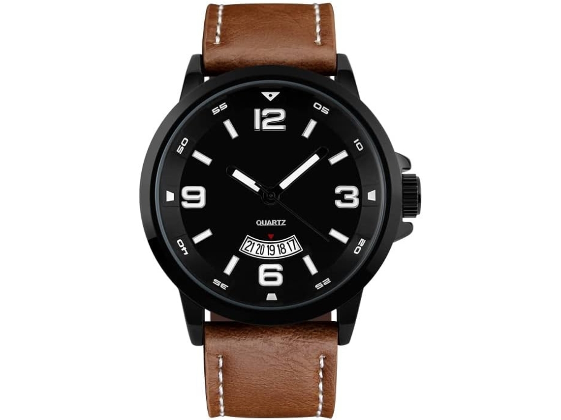Relojes deportivos para hombre Reloj de cuarzo con fecha y hora Correa de cuero Reloj de pulsera militar resistente al agua