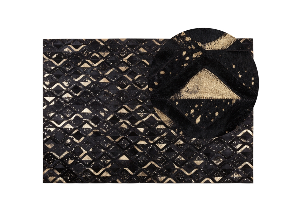 Alfombra de pelo corto BELIANI Develi de Piel de vaca Negro 140x200