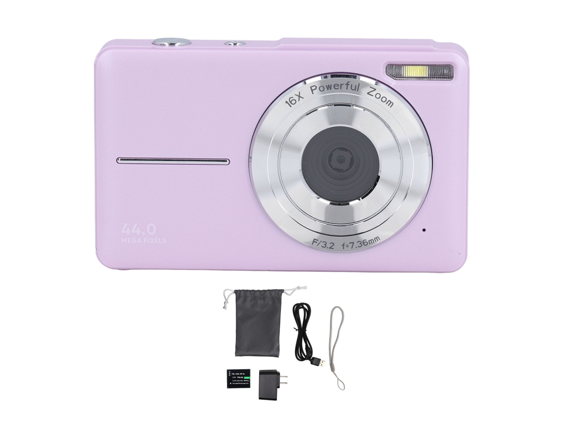Cámara Digital 44mp 1080p Hd 16x Zoom Autoenfoque Pantalla Ips 2.5 Pulgadas Anti-shake Pocket Para Viajes Grabación Vida Morado Us Plug 100‑240v