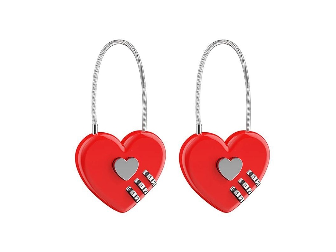 2 Candados Corazón De Cable Con Código De 3 Dígitos - Rojo