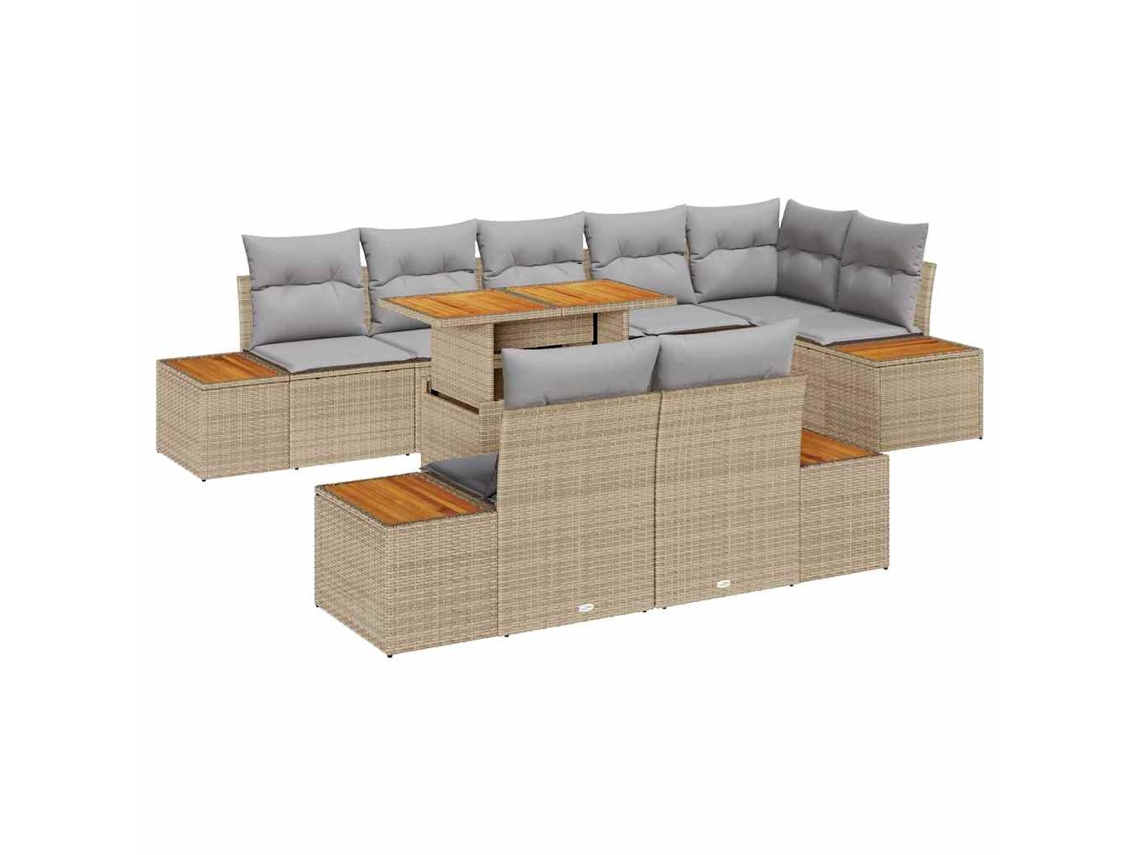 Maison Exclusive - Juego de comedor de jardín con cojines, 9 piezas, beige y gris