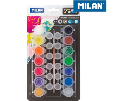 Blister MILAN 14 Bote Tempera 5Ml + 12 Bote de Mezcla y Cepillo