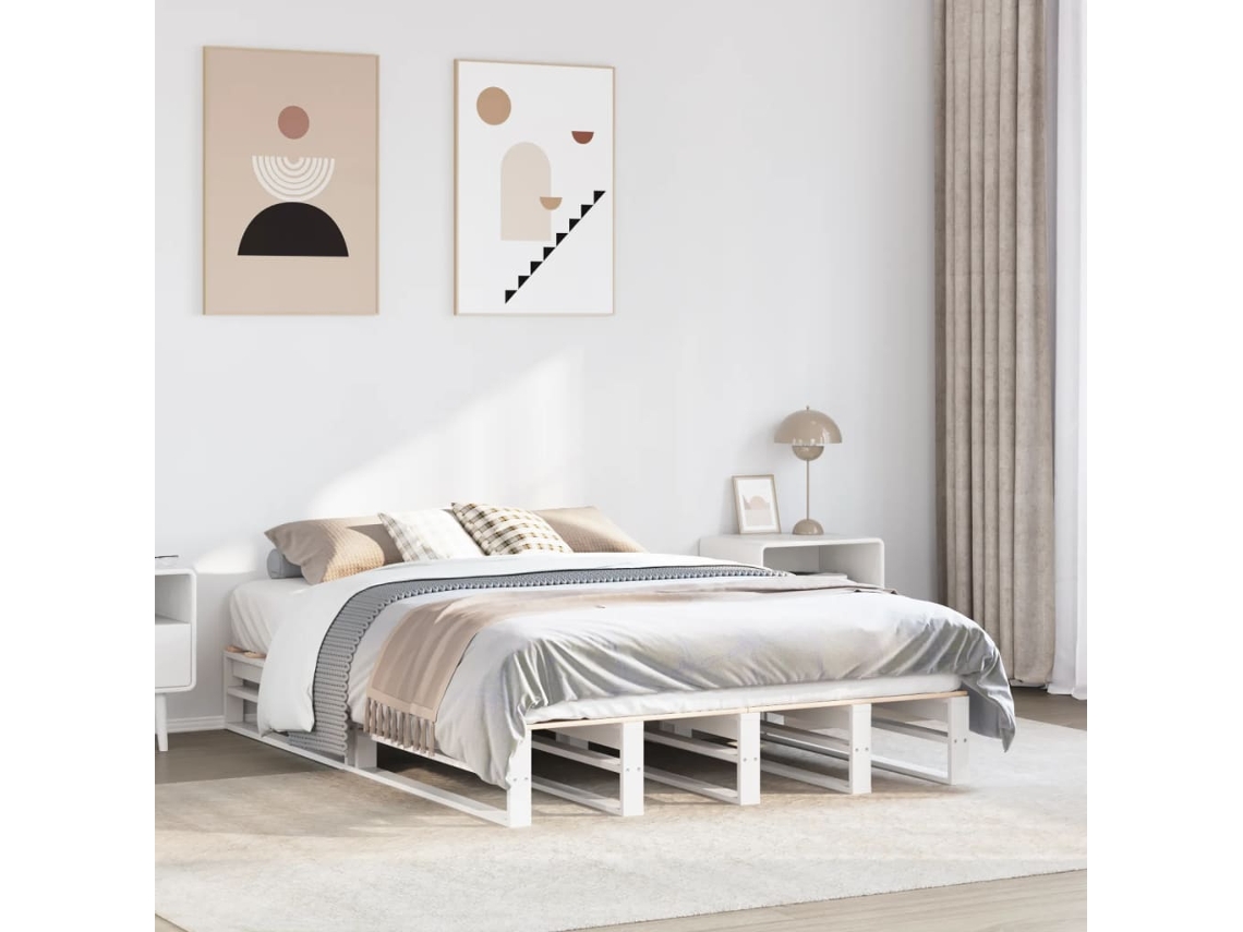 Estructura De Cama Sin Colchón Madera De Pino Blanca 120x200 Cm