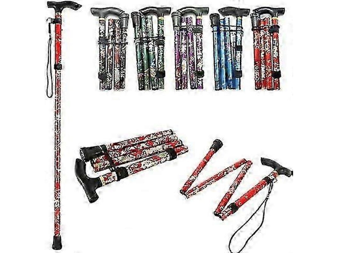 Bastón Plegable Ajustable De Aluminio Con Diseño Floral Para Senderismo, Acampada, Ayuda Para La Movilidad Duradera Jki10 Rojo