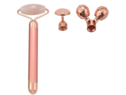 Rodillo Facial De Jade 3 En 1, Masajeador Vibrador Eléctrico, Cuarzo Y Oro Rosa.