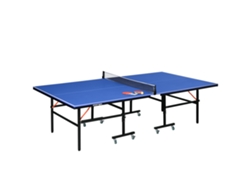 Mesa de ping-pong Sportnow azul, plegable, con ruedas, de 274x152,5x76 cm, tamaño estándar, red, palas y pelotas incluidas.