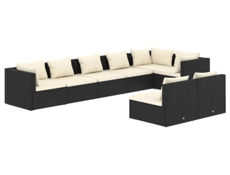 Conjunto 8 de muebles de jardín VIDAXL y cojines ratán sintético negro