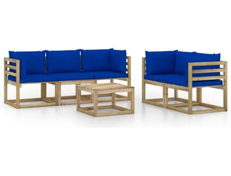 Conjunto 6 de muebles de jardín VIDAXL con cojines azules
