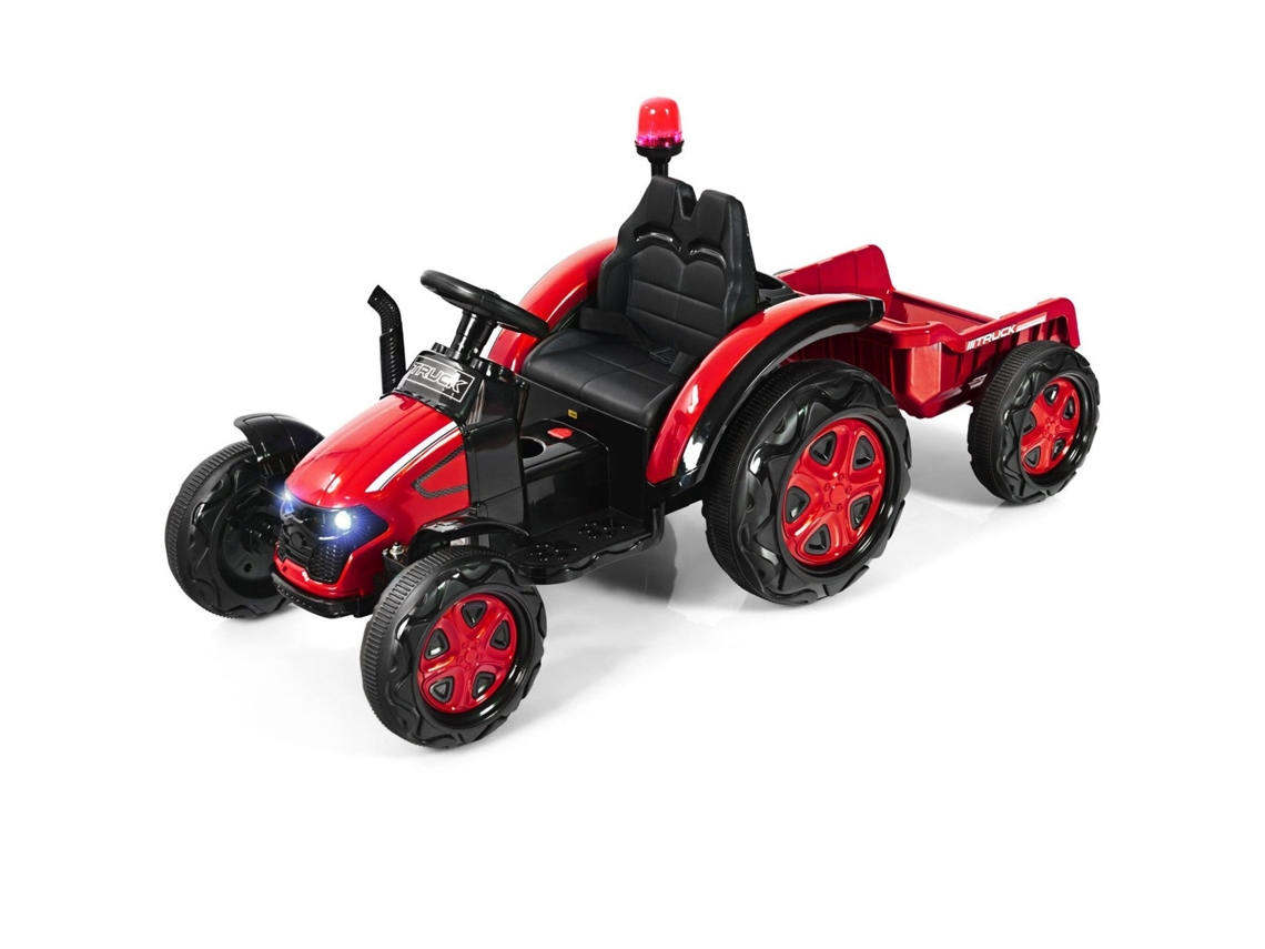 Tractor infantil de 12 V con remolque desmontable, 151 x 68 x 70 cm, rojo.