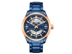 Reloj De Pulsera Curren Para Hombre, Movimiento De Cuarzo Resistente Al Agua, Brazalete De Acero Azul, Caja De Oro Rosa.