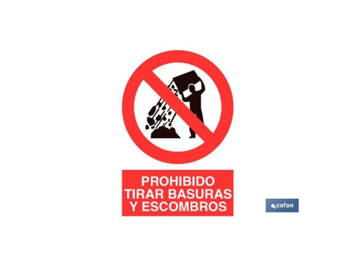 Señal poliestireno 210x148mm prohibido tirar basuras y escombros