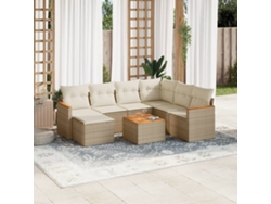Conjunto de sofá de jardín con cojines, mimbre beige PE Dkd Home Decor