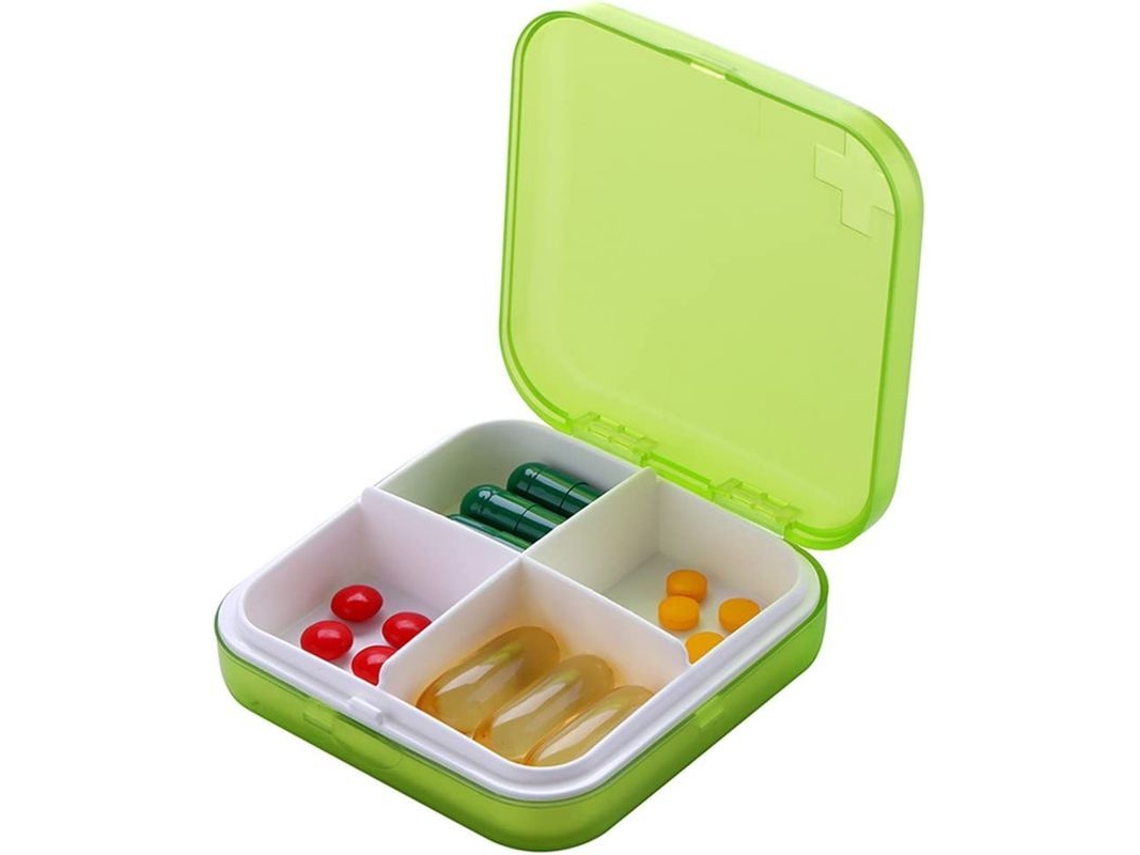 Organizador De Pastillas - Caja Pequeña Y Portátil Con 4 Compartimentos Para Bolso O Bolsillo (verde)