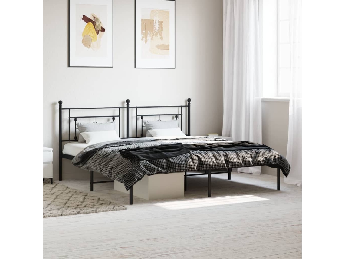 Estructura Cama Sin Colchón Con Cabecero Metal Negro 183x213 Cm