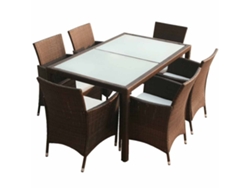 Conjunto 7 comedor de jardín VIDAXL y cojines ratán sintético marrón