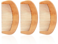 3 Peines Pequeños Redondos Madera Natural Dientes Largos, Para Cabello
