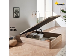 Canape Abatible DESCANSIN | 160 x 190 cm | Beige | Patas en Madera de Haya Maciza | Reforzado | Gran Almacenaje