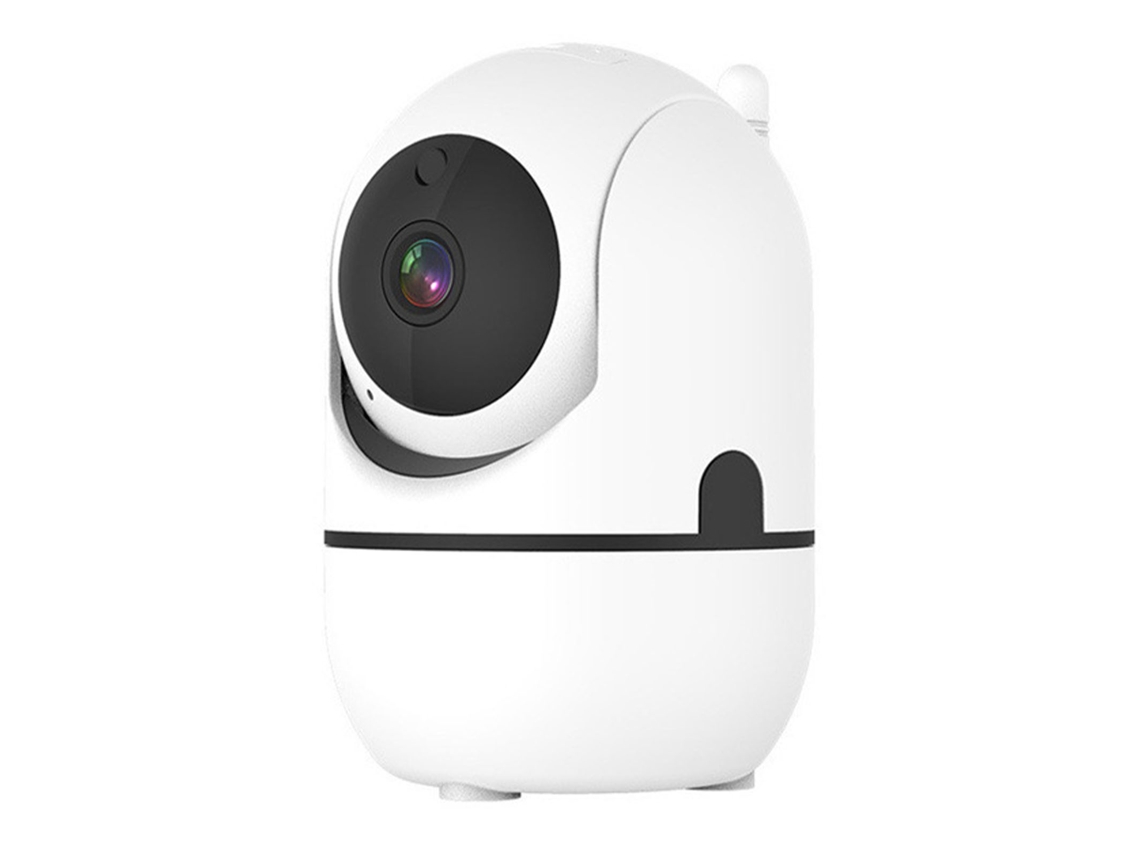 Cámara de seguridad inalámbrica Wifi 1080p con visión nocturna y rotación para uso doméstico.