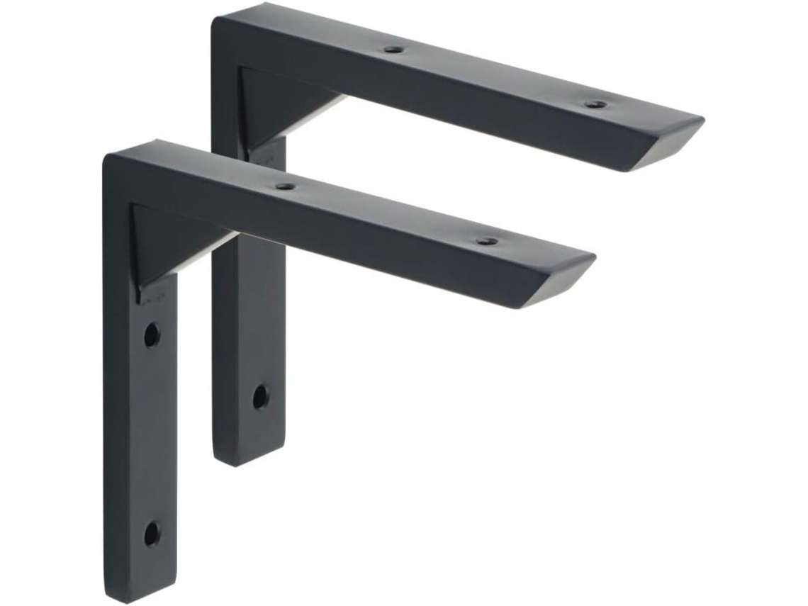 2 soportes de estante resistentes negros de 6 pulgadas con tornillos para estantes, mesas o bancos
