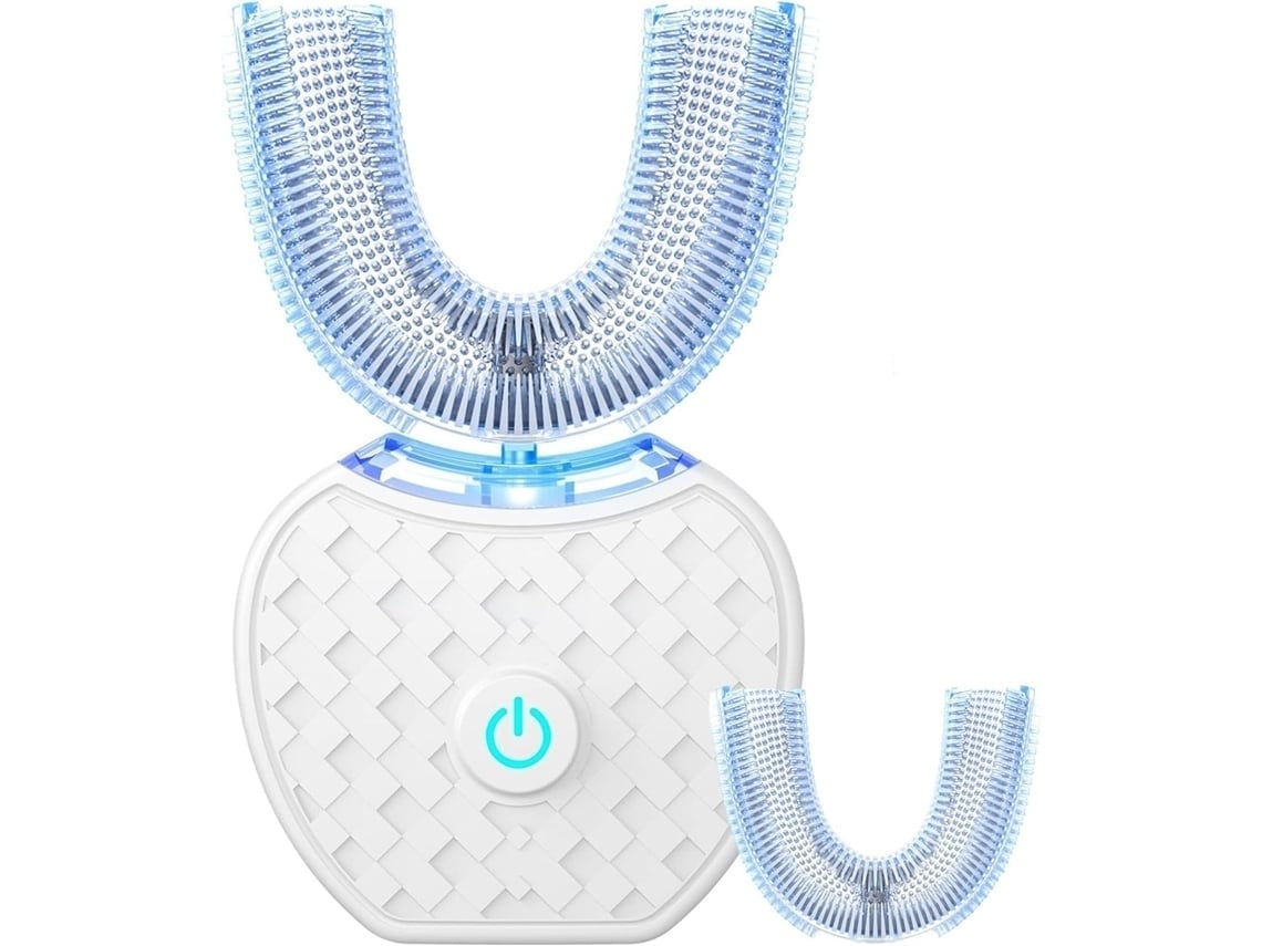 Escova De Dentes Elétrica Branca Em Forma De U, Limpeza A 360°, Luz Azul, Silicone Flexível, Recarregável, Para Adultos E Crianças
