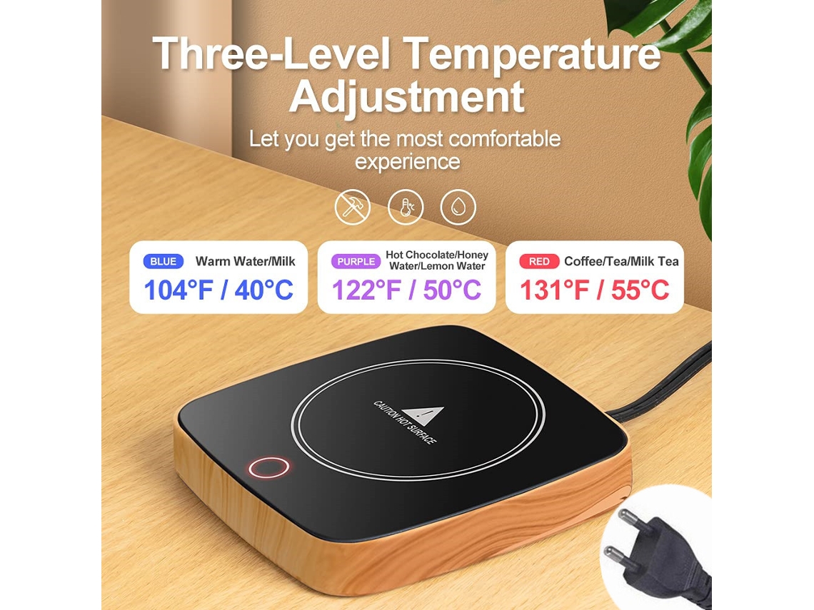 Calentador de tazas Digitallab con temperatura ajustable, temperatura constante de 55 grados (veta de madera)