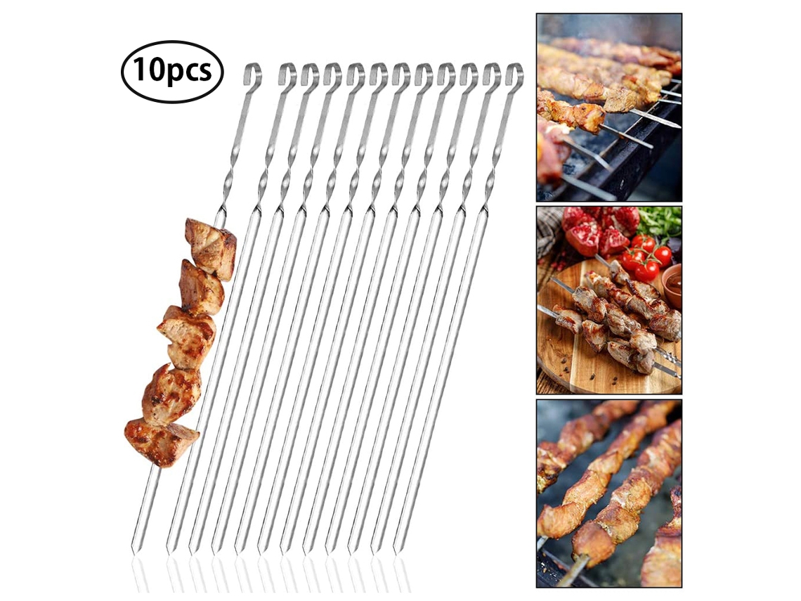 10 Brochetas Largas Y Planas De Acero Inoxidable Para Barbacoa, Ideales Para Carne Y Verduras (40 Cm).
