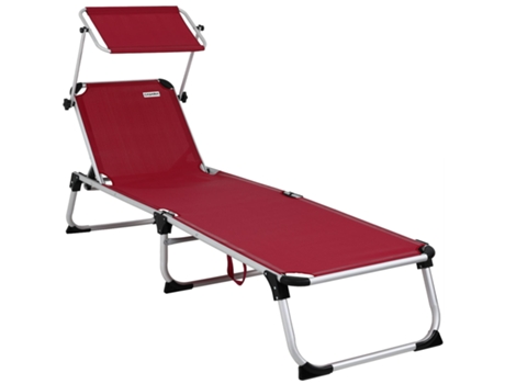 Tumbona de aluminio con dosel ajustable, sombrilla roja