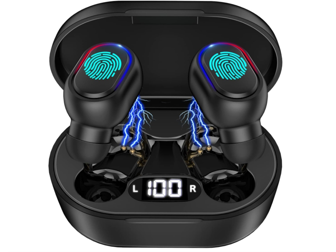 Auriculares TWS IP7 resistentes al agua, pantalla LED, estuche de carga, intrauditivos para correr, entrenar, gimnasio, color negro JIAPEI