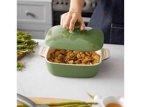 Fuente para Hornear Con Tapa Cazuelas de Cerámica Verde DOWAN