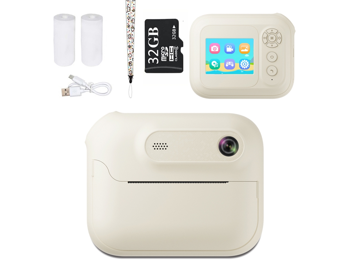 Cámara instantánea para niños PANOONA S8, impresora de fotos, pantalla de 2,4 pulgadas, blanca.