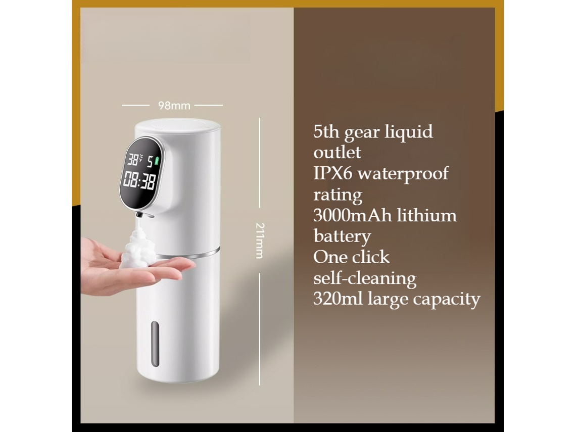 Dispensador de jabón automático MDUG con pantalla LED recargable y 5 configuraciones (modelo de espuma blanca)