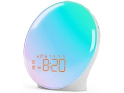 Una ayuda integral para dormir. Esta luz de despertador con alarma dual para niños viene con funciones y sonidos relajantes (blanco).