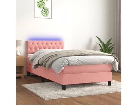 VIDAXL Colchón con somier/LED (Rosa - Terciopelo - 90 x 200 cm)