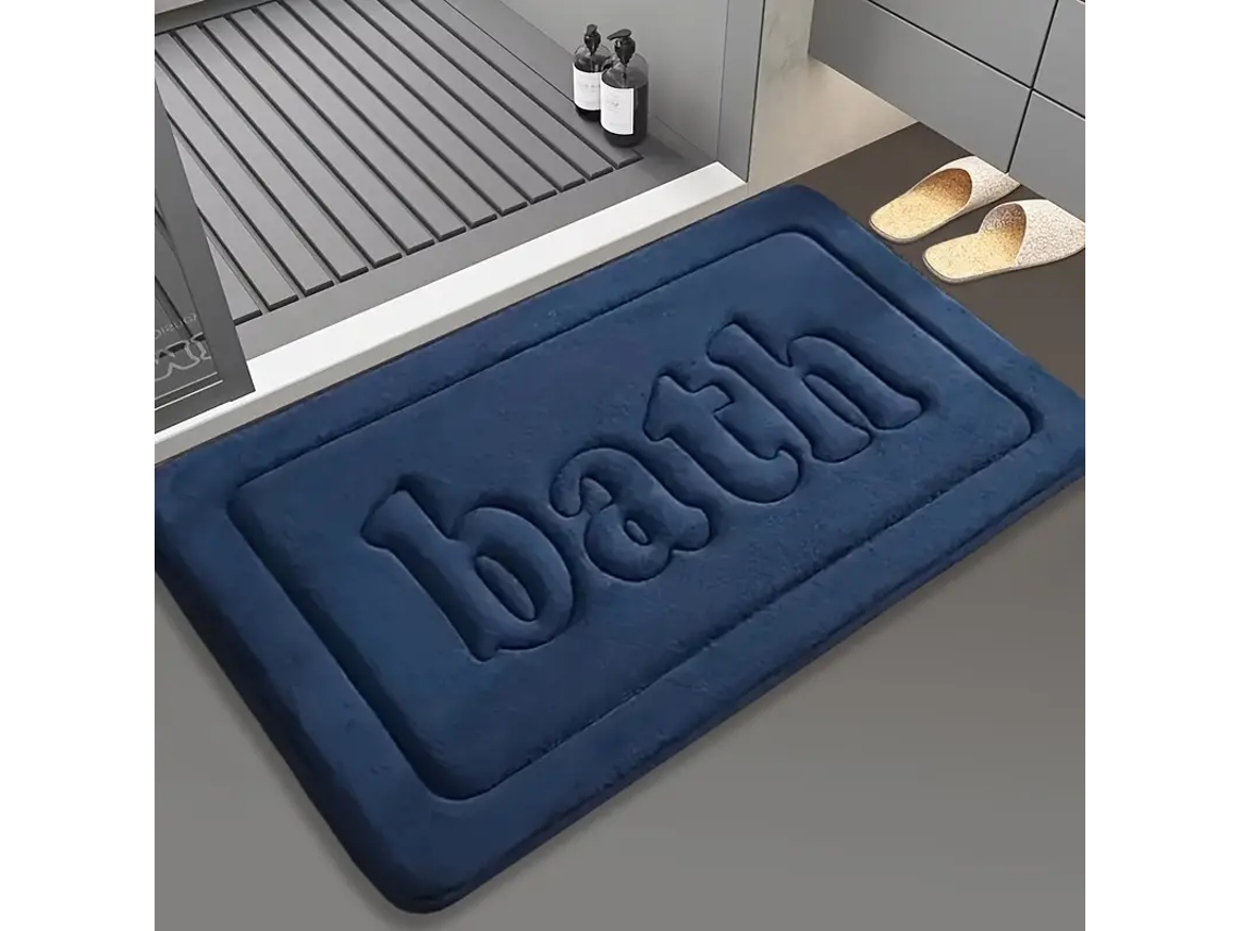 (azul) Alfombra De Baño De Franela Antideslizante Y Absorbente De 1,2 Cm, Felpudo Decorativo