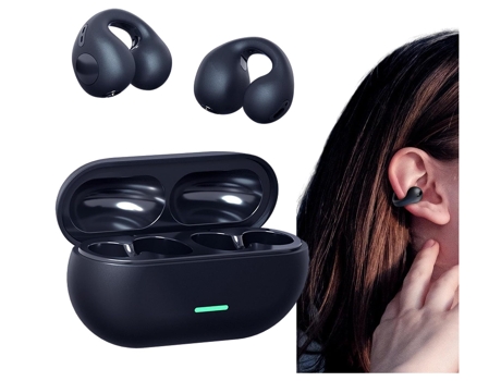 Auriculares inalámbricos de oreja abierta: auriculares de entrenamiento impermeables a prueba de sudor, auriculares de conducción (negro) BISBISOUS
