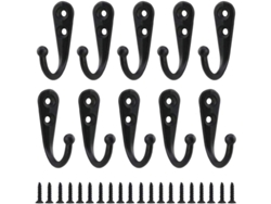 2026-10 Ganchos Individuales Negros De Zinc Aleación Para Pared, Perchas Para Abrigos Con Tornillos De Montaje