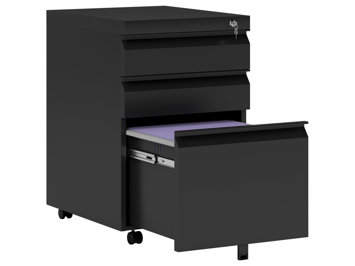 Caja Organizadora Ruedas 3 Cajones Cerradura Negra Acero