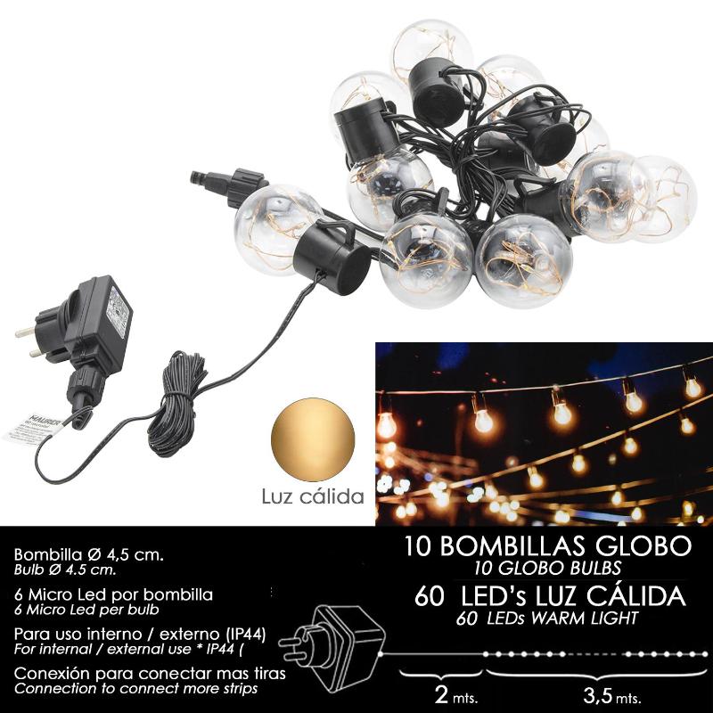 Luces Navidad Jardin decorativas 10 bombillas globo ip44