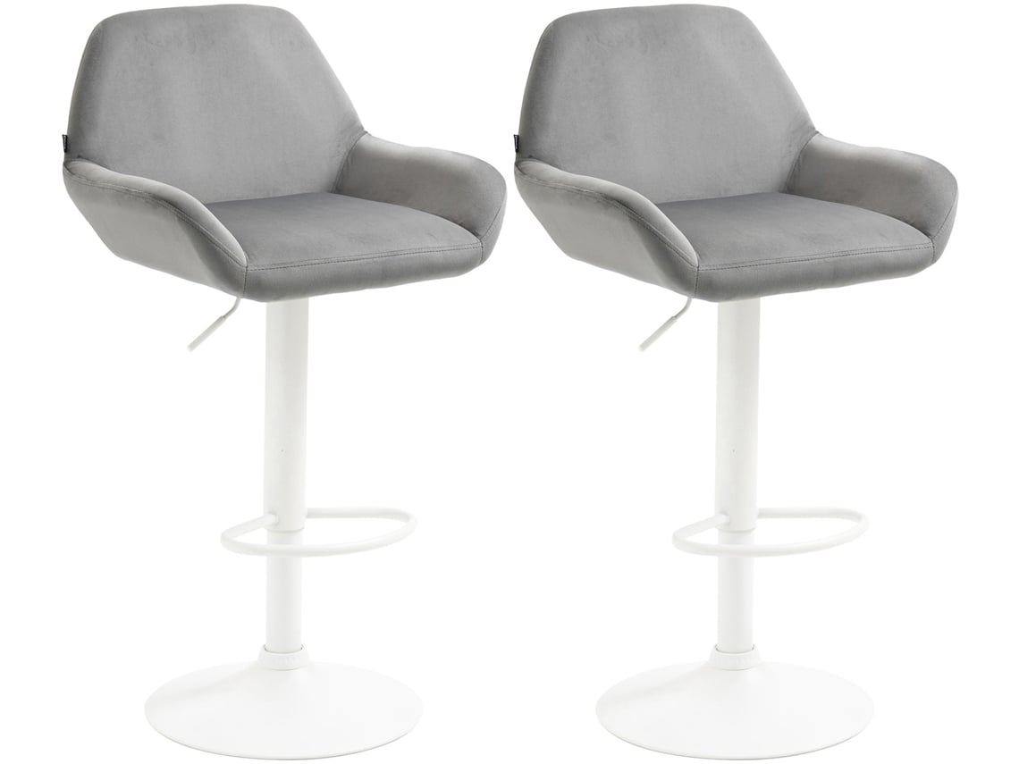 Juego de 2 taburetes de bar con reposapiés arqueados en metal blanco con asiento de terciopelo gris 10_0004037