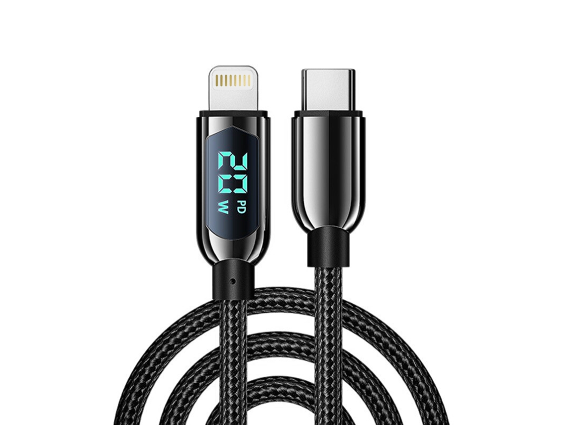 Cable Usb-c 2.0 A Lightning De 20w, Carga Rápida, Pantalla Digital, 1,2 Metros. Aleación De Zinc.