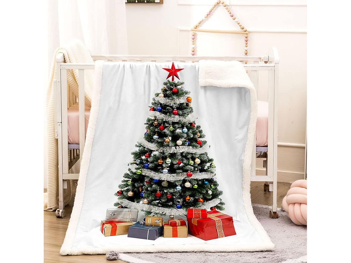 Manta de microfibra con estampado de árbol de Navidad, 80x150cm