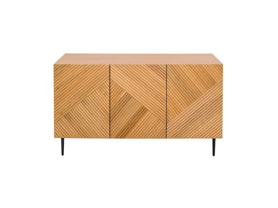 Aparador 3 Puertas de Madera Clara de Roble Macizo Y Metal Negro 135 Cm Archipel MILIBOO