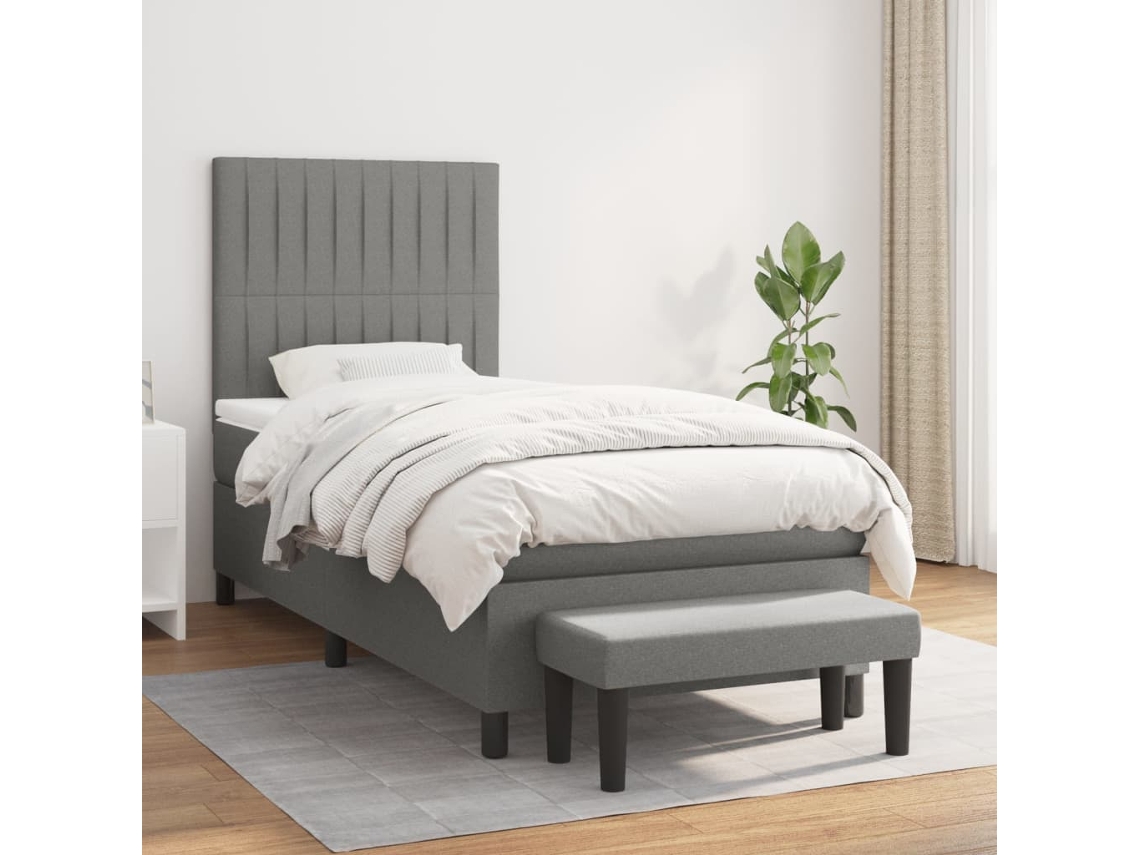 Cama Box Spring Con Colchón Tela Gris Oscuro 90x200 Cm