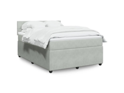 Cama Box Spring Con Colchón Terciopelo Gris Claro 140x190 Cm