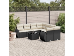 Conjunto de sofá de jardín de 9 piezas con cojines, ratán negro, Dkd Home Decor