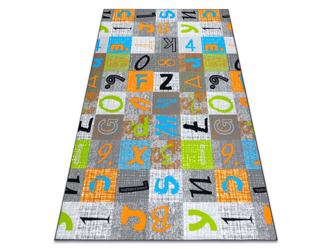 Alfombra Para Niños Jumpy Patchwork, Letras, Números Gris/Naranja/Azul (100 x 150 cm)
