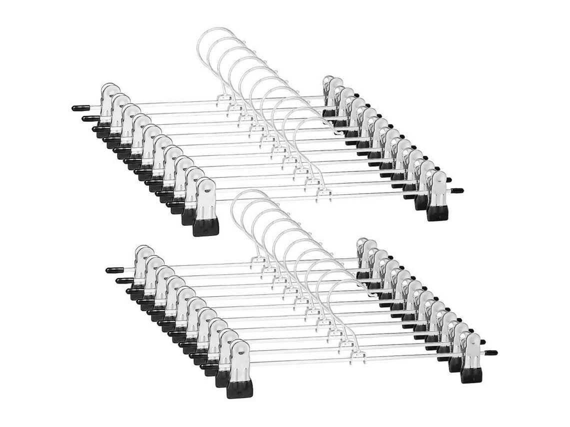 Perchas Metálicas Para Pantalones Con Pinzas Antivuelco, Ajustables Hasta 30 Cm, Paquete De 20 Unidades.