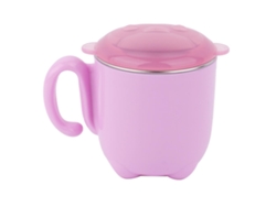 Vaso de acero inoxidable para bebés y niños con tapa y diseño antideslizante (rosa y morado)